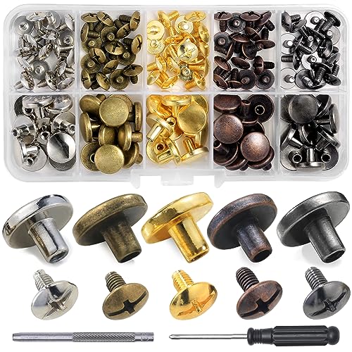 YORANYO 50Sets Chicago Screws Leather Rivets Assorted Screw Rivets Metal