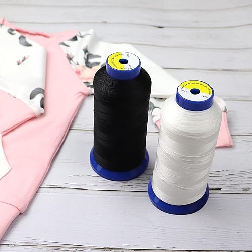 Miniatura 4 de Hilo de nailon para coser cuero, tapicería, jeans y pelucas #69 T70 tamaño 210D3 1400 yardas (negro + blanco)