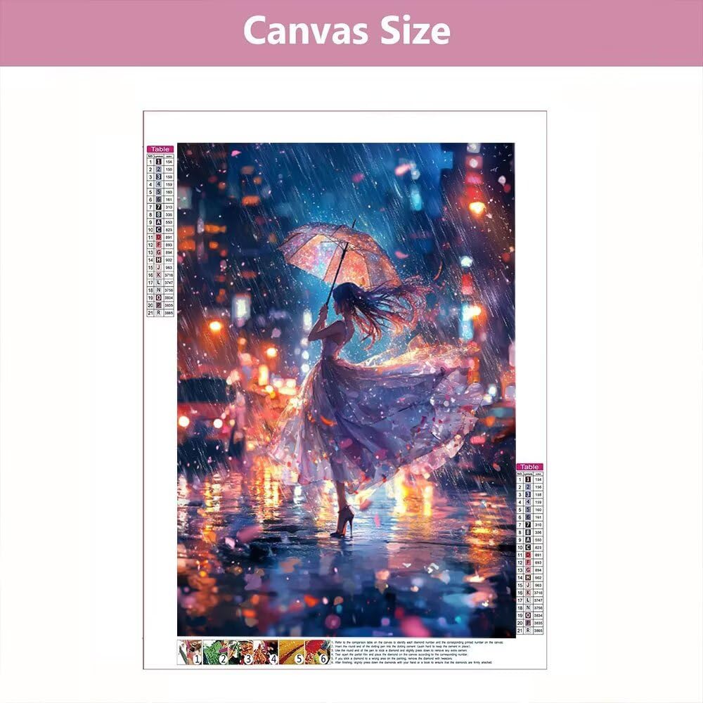 5D Diamant Painting Kits Erwachsene, Regentag Frau Diamant Painting Bilder für Anfänger Kinder, DIY Mosaikherstellung Stickerei Kreuzstich für Home Wand Dekor, Geschenke für Frauen 80x110cm WO3W-840