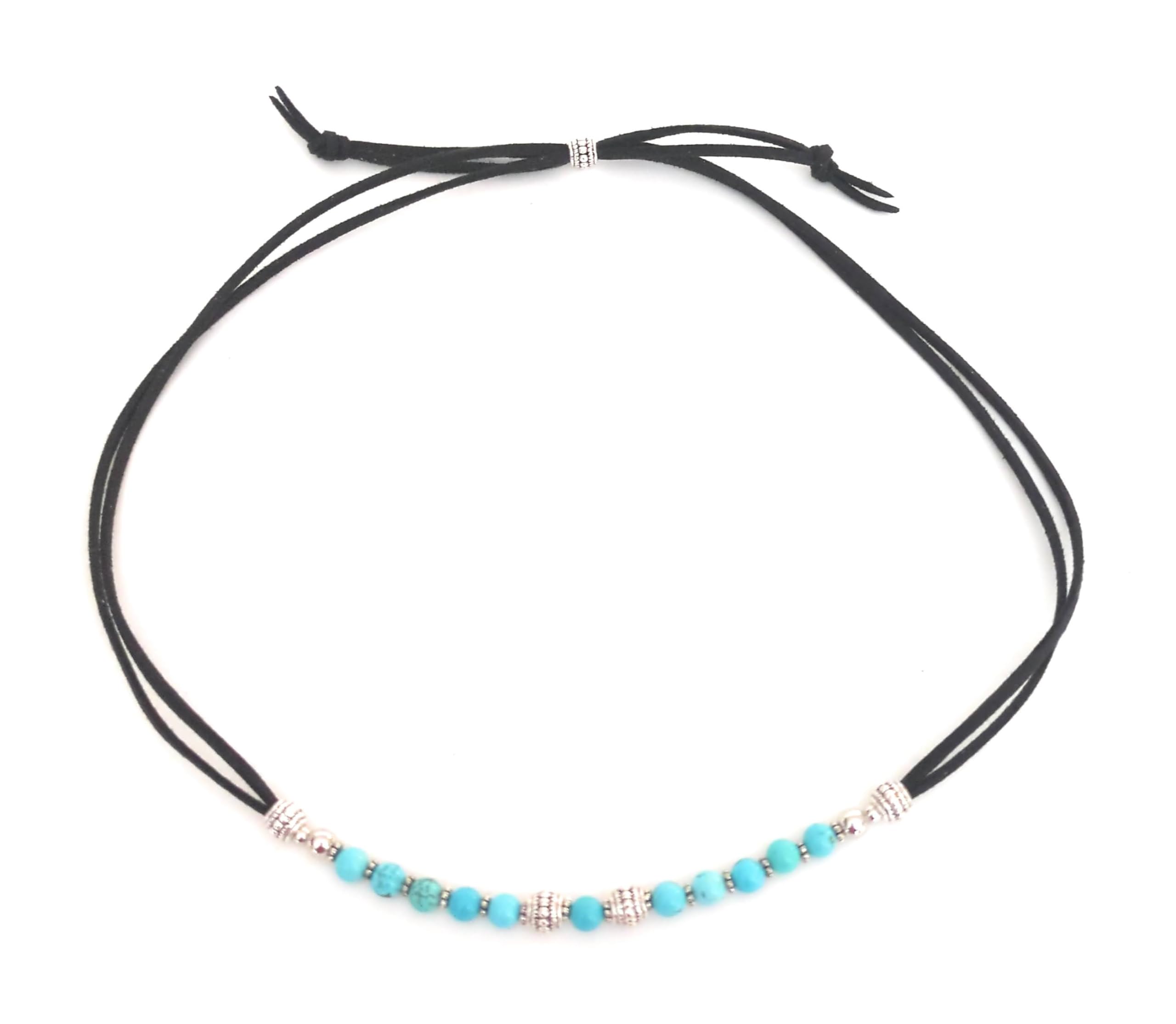 Hat Band Blue Turquoise Gemstone Hat Accessory Adjustable Hatband One Size For Straw Fedora Panama And Brim Hats