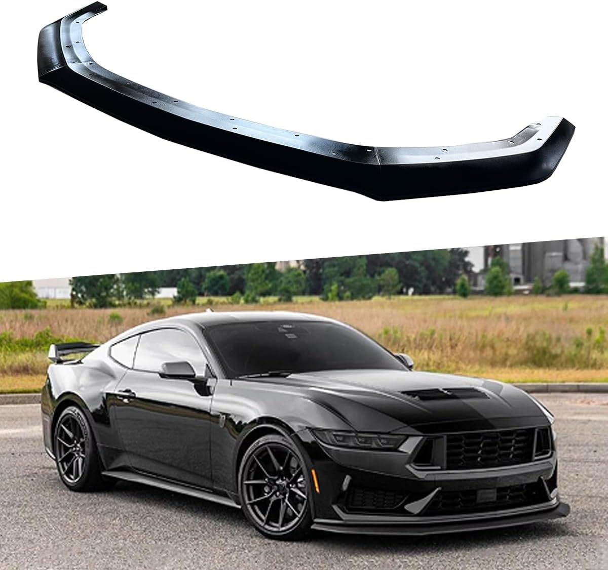 PAISEN Front Bumper Lip Compatible with 2024 2025 Mustang S650 GT Ecoboost，Carbon Fiber ABS Material Front Bumper Air Intake Lower Lip Protection Trim Spoiler，3PCS