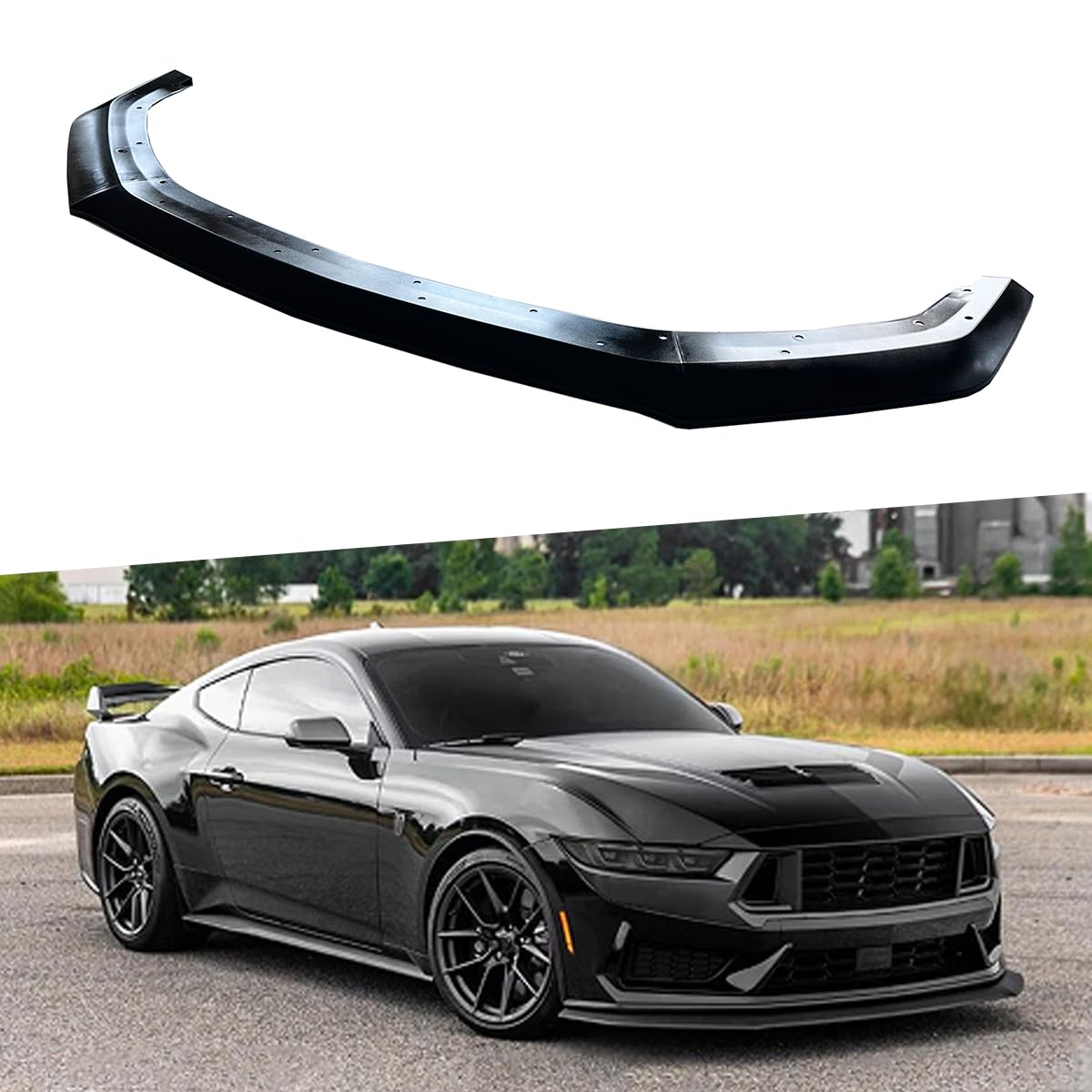 PAISEN Front Bumper Lip Compatible with 2024 2025 Mustang S650 GT Ecoboost，Gloss Black ABS Material Front Bumper Air Intake Lower Lip Protection Trim