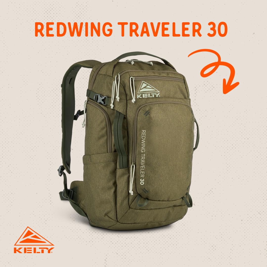 Kelty Redwing Traveler Backpack, Travel Pack with Wide U Zip Opening, Signature Wing Pockets, 30-50L Capacity (30L Olive) : Sports & Outdoors