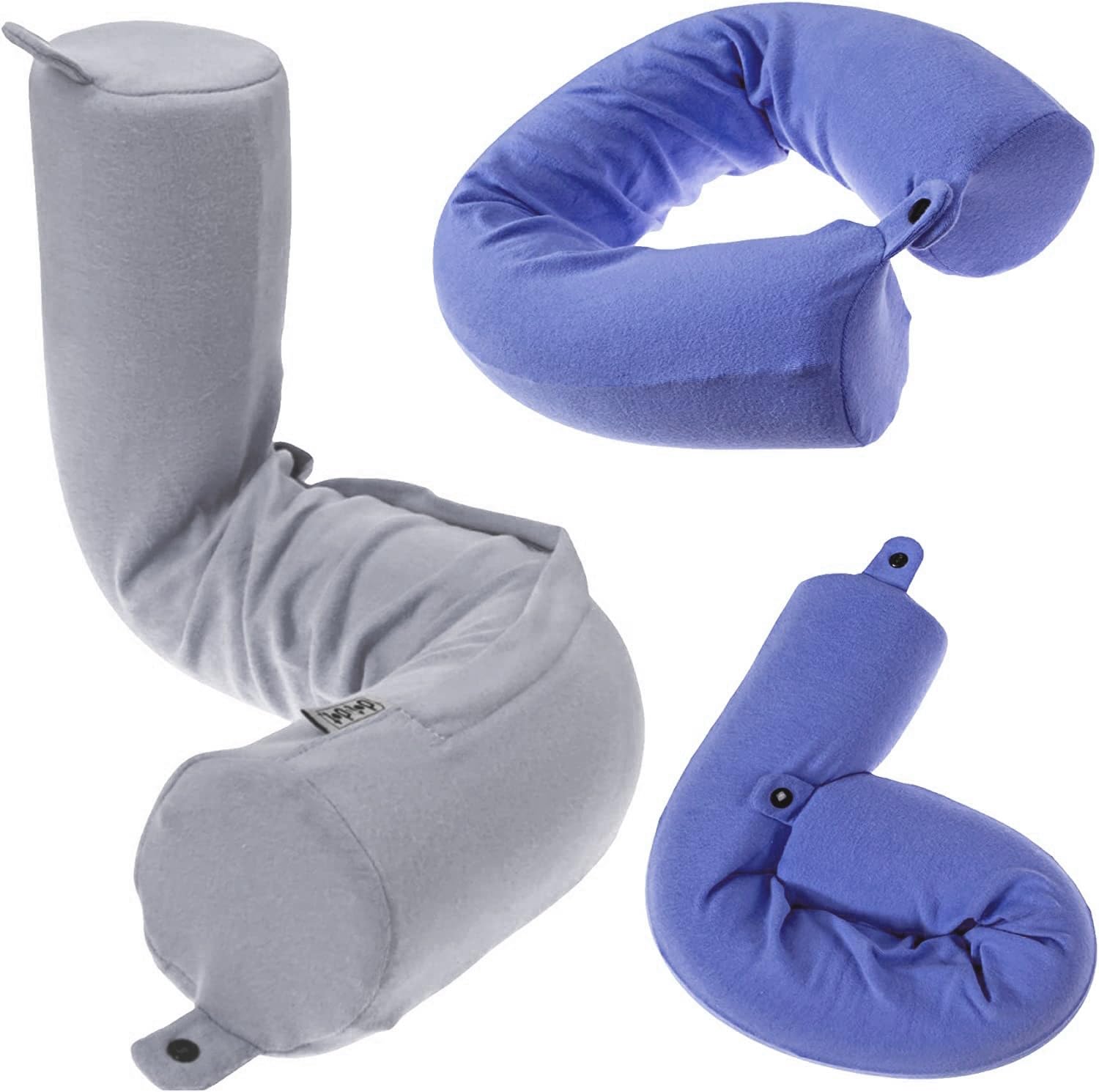 Dot&Dot Twist Memory Foam Travel Pillow for Airplanes - Travel Neck Pillow for Sleeping - Airplane Pillow for Neck Support, Chin, Lumbar and Leg - Adjustable, Bendable Neck Roll Pillow (Gray DBlue AC)