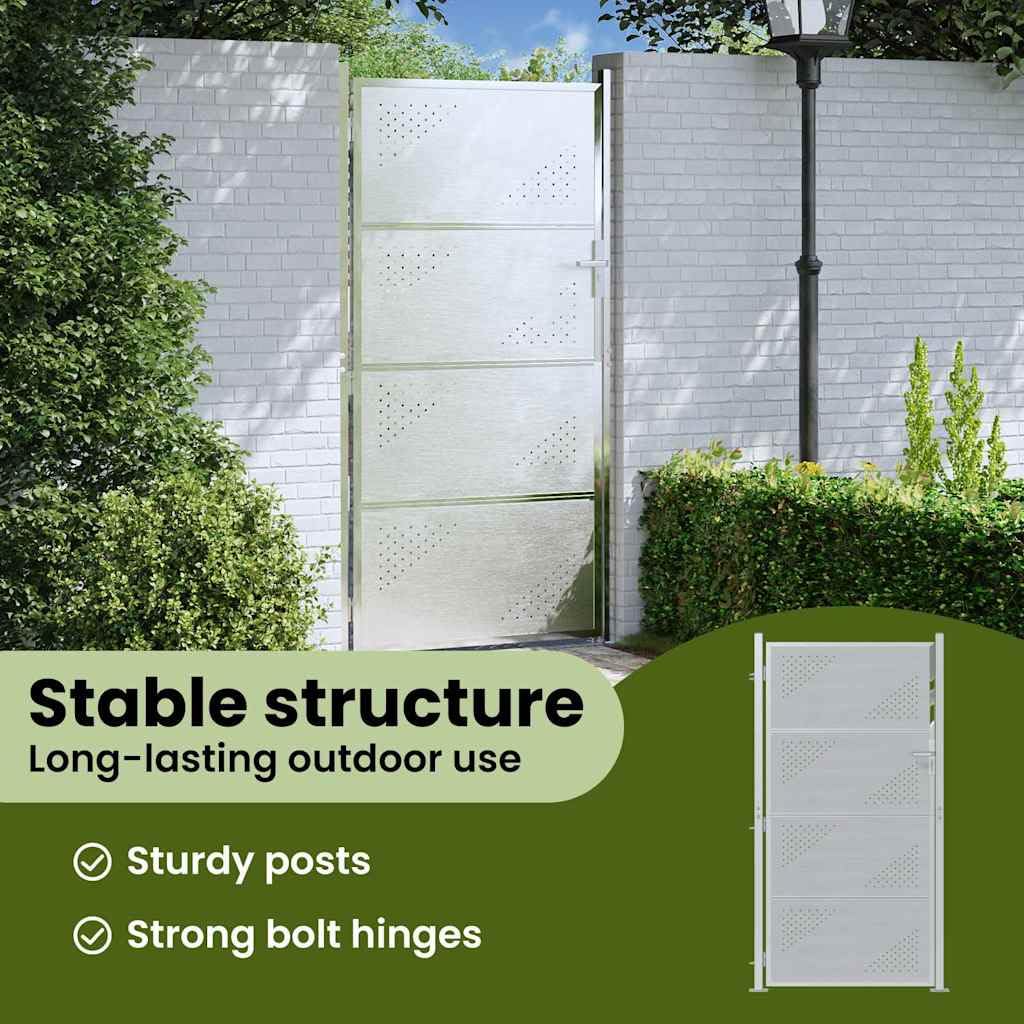 vidaXL Puerta de jardín Plateado 96 x 200 cm Acero Inoxidable, Jardín y terraza, Rectangular, diseño Moderno, Innovador, Espacio Exterior, características Elegantes, atmósfera Fresca, Serenidad