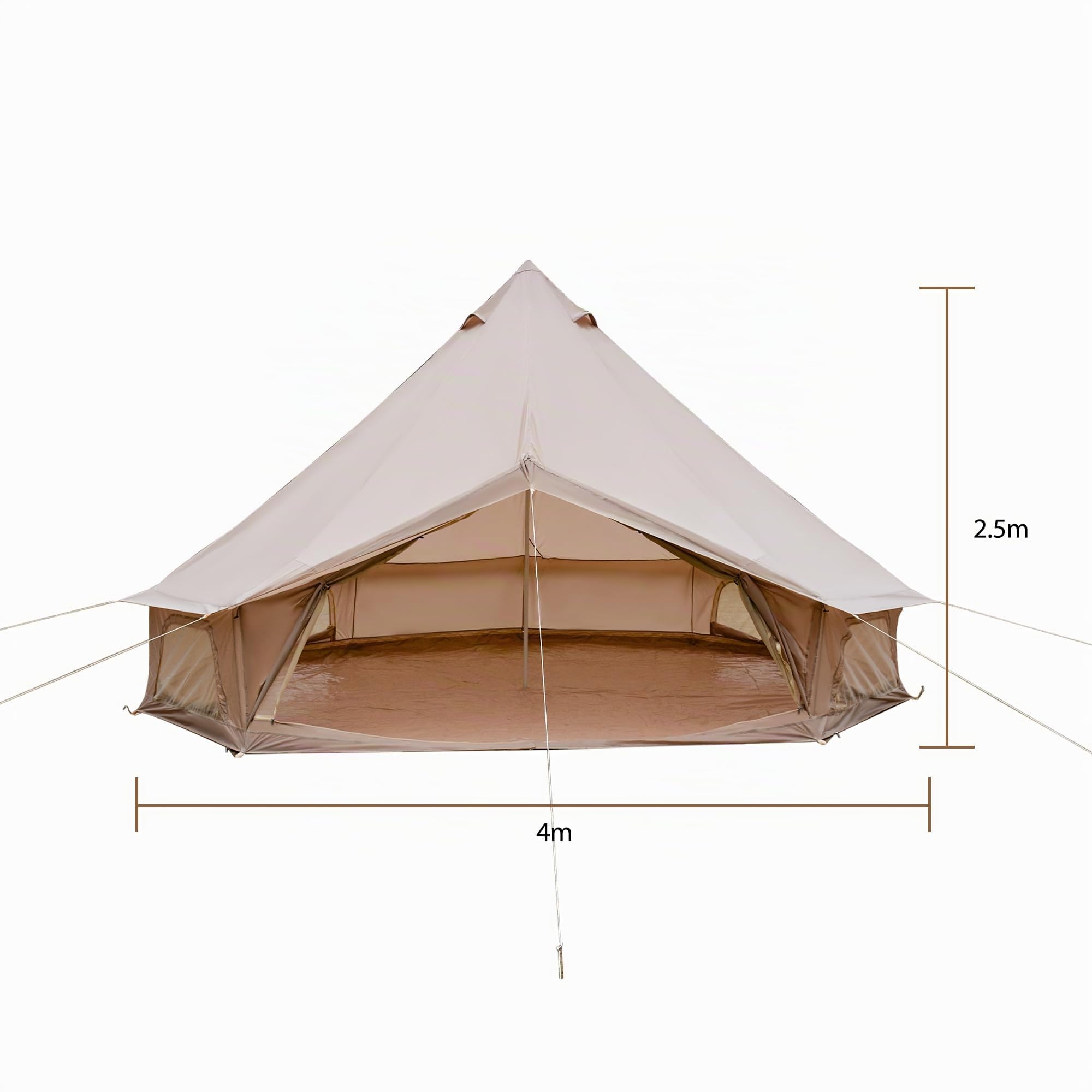 DHHU Tente de Camping Familiale 4 Saisons, Yourte 13.1ft avec Conduit de Poêle, Grande Tente Glamping pour 4 à 8 Personnes, Abri en Oxford Beige imperméable et Respirant