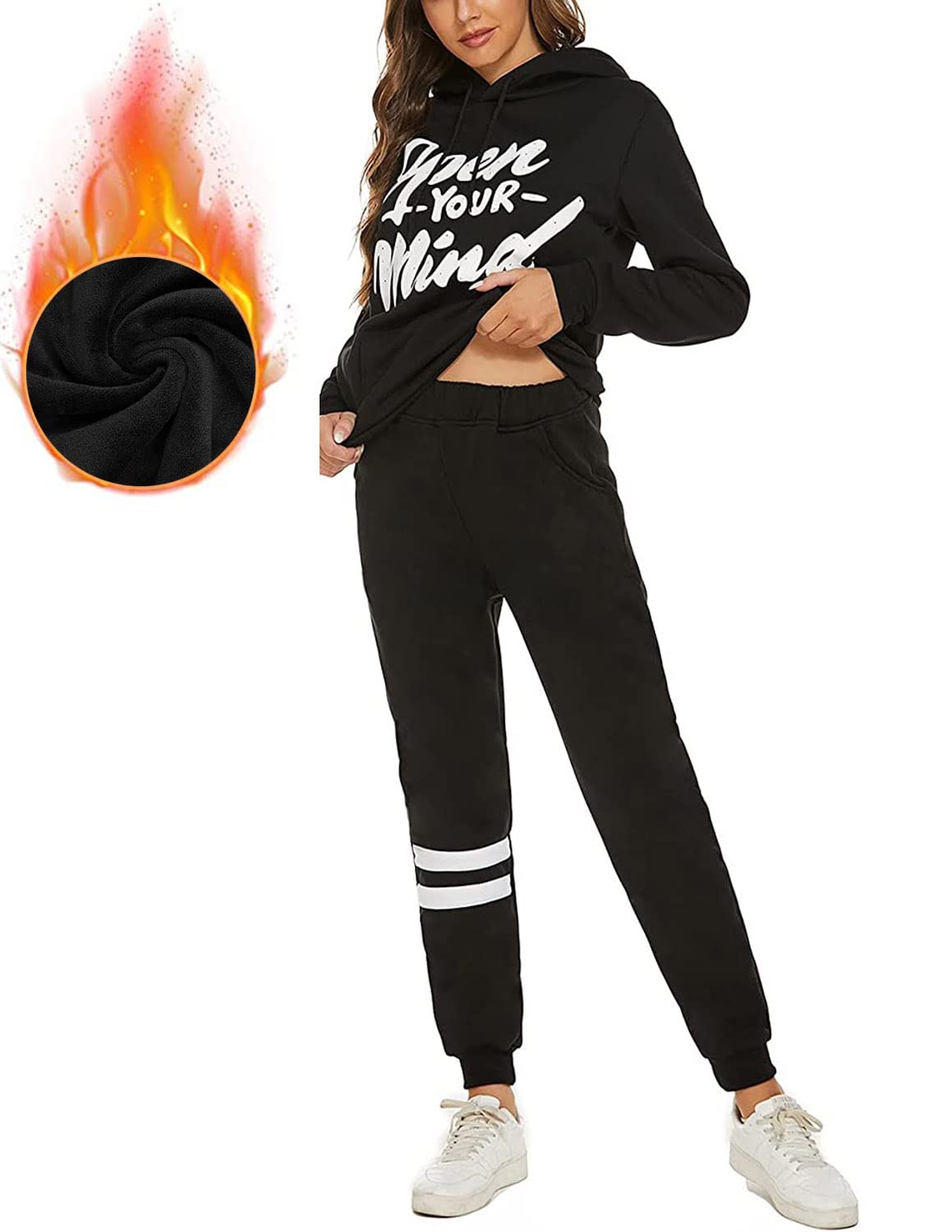 QUNERY Tuta Donna Sportiva Completa Autunno Inverno 2 Pezzi Felpa con Cappuccio Pantaloni Vita Alta Sportwear per Yoga Jogging Fitness