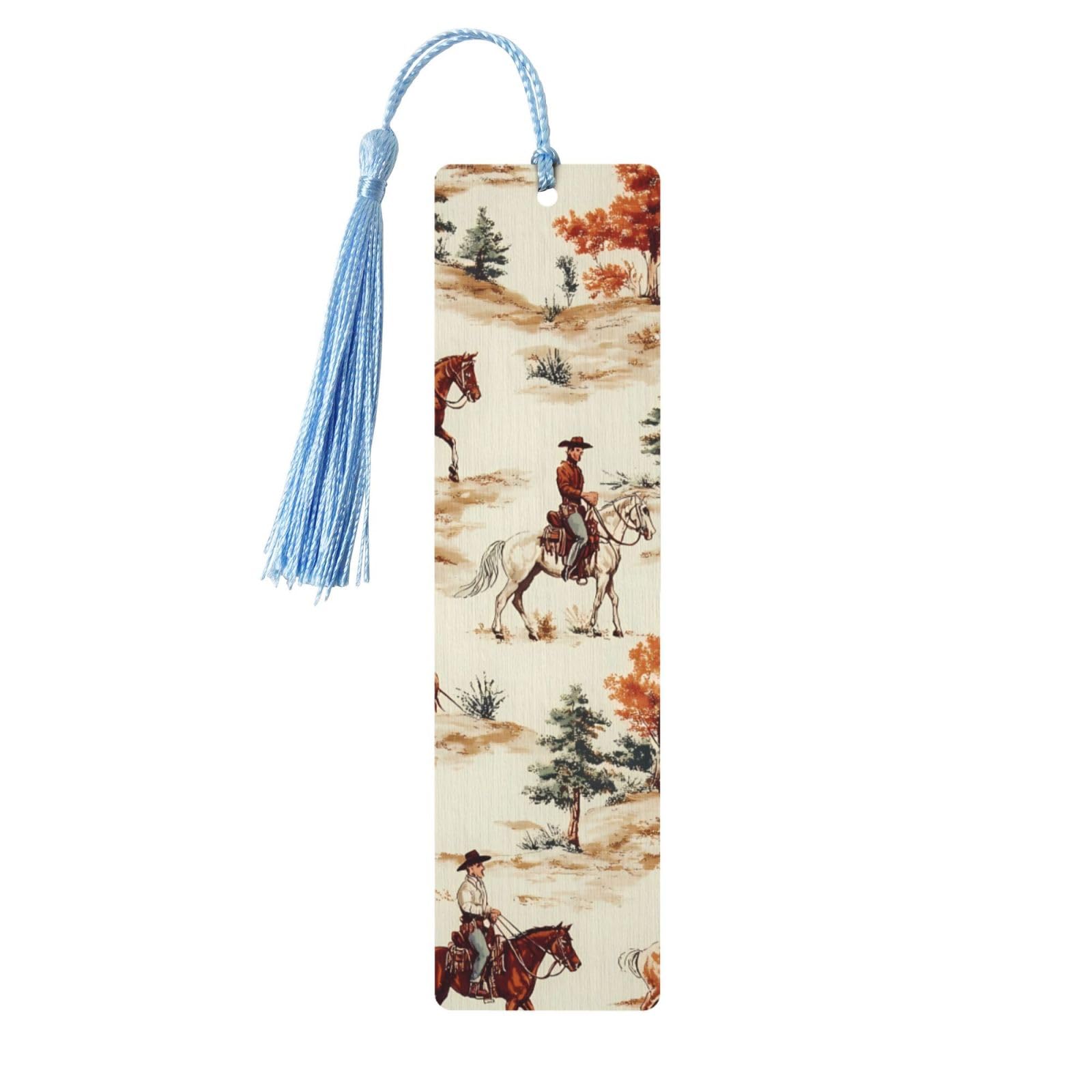 Western Cowboy Natural Poplar Wood Book Marks for Journals, Books, Notebooks & Gifts,Set of 5 Wooden Bookmarks with Tassels