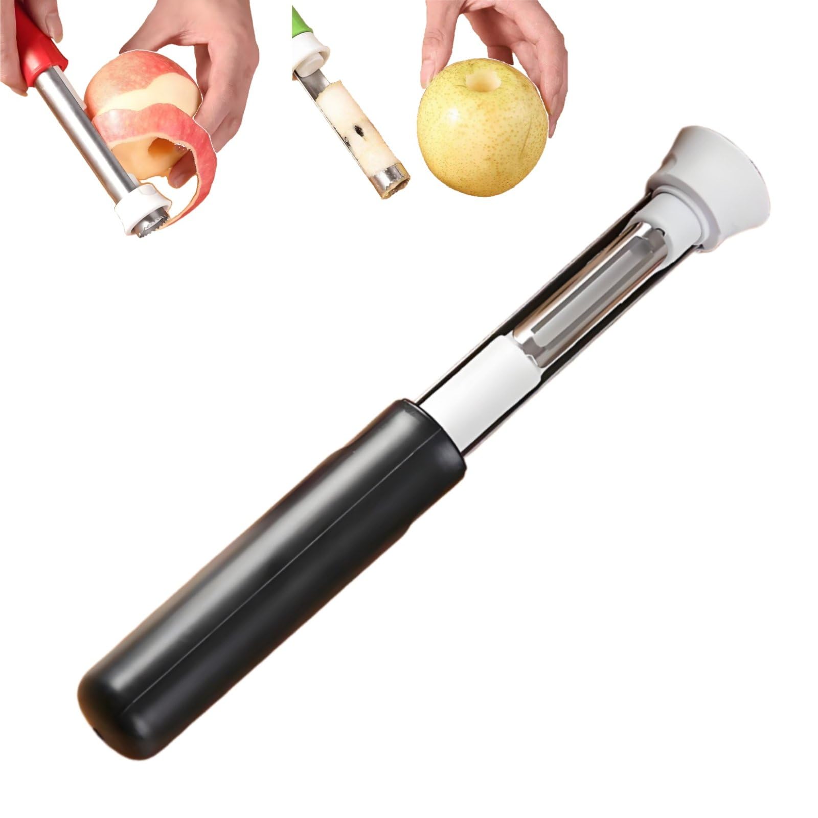 2-in-1 Stainless Steel Apple Corer and Peeler, Easy to Use Durable Peelers, Fruit Fetch Nuclear Kitchen Tool, Vegetable Corer Remover, Suitable for Peeling for Various Veg and Fruits (Black,8.66in)