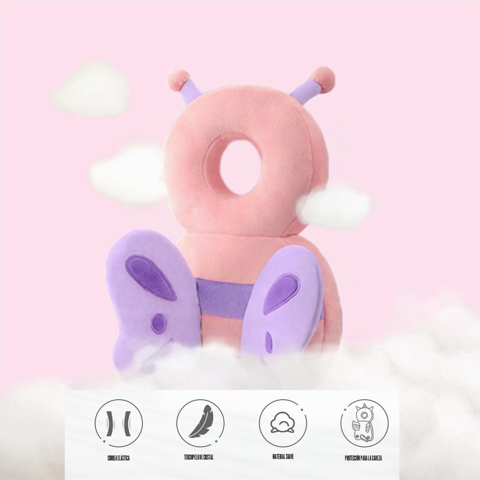 Mochila con protector de cabeza para bebé PandaEar, mochila de protección para la cabeza del niño pequeño, almohadilla de protección para la cabeza ajustable (rosa)