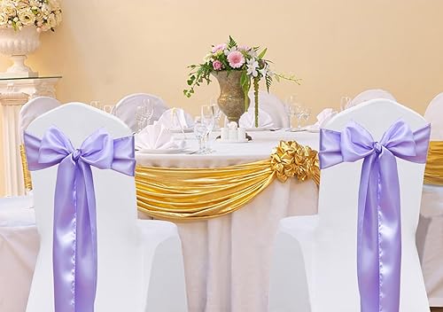Miniatura 2 de Paquete de 50 cintas de satén lavanda para sillas de 7 x 108 pulgadas, lazos para sillas para bodas, ceremonias, fiestas, cumpleaños, banquetes,