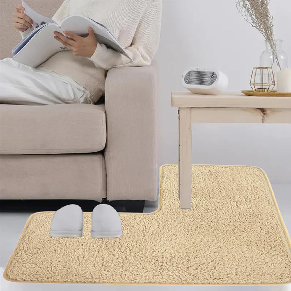 Tapis de bain en forme de L doux et absorbant pour salle de bains, chevet, canapé, salon, antidérapant, tapis de bain d'angle pour décoration d' intérieur (noir) (bleu