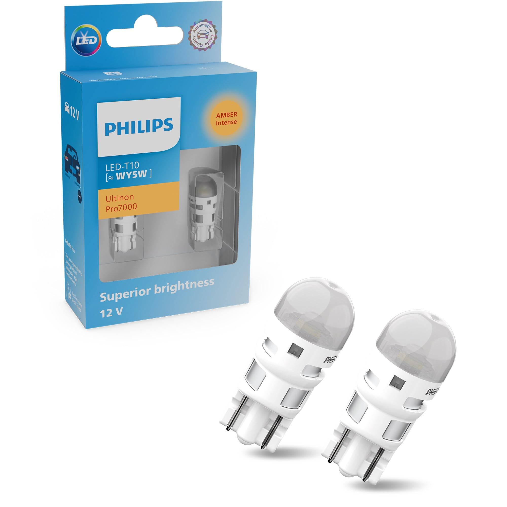 Philips Ultinon Pro7000 LED T10 Car Signal Lamp (WY5W Amber), 12V
