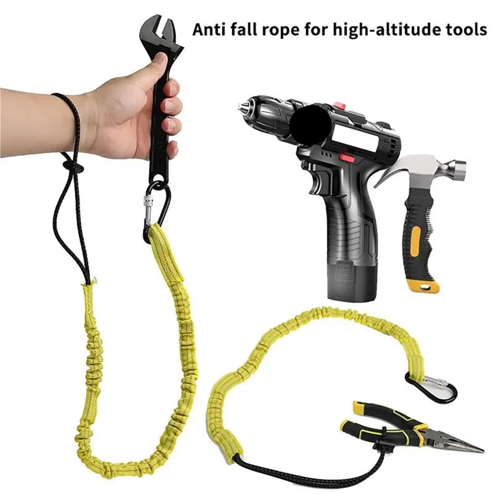 6PCS Sicurezza Bungee Tether Cordino for attrezzi con moschettone Gancio Arrampicata Lavoro Anti-Caduta Corda di sicurezza aereo Accessori for arrampicata Per Attrezzi(Yellow)