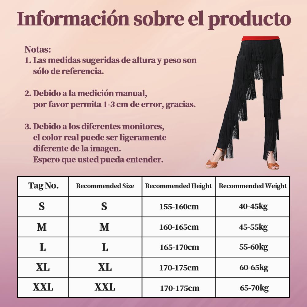 Inlefen Pantalon de Danse Latine pour Femmes, Pantalon à Franges Performance de Danse Latine Tango Cha Cha Pantalon à Taille élastique Pantalon Extensible Pantalon à Franges