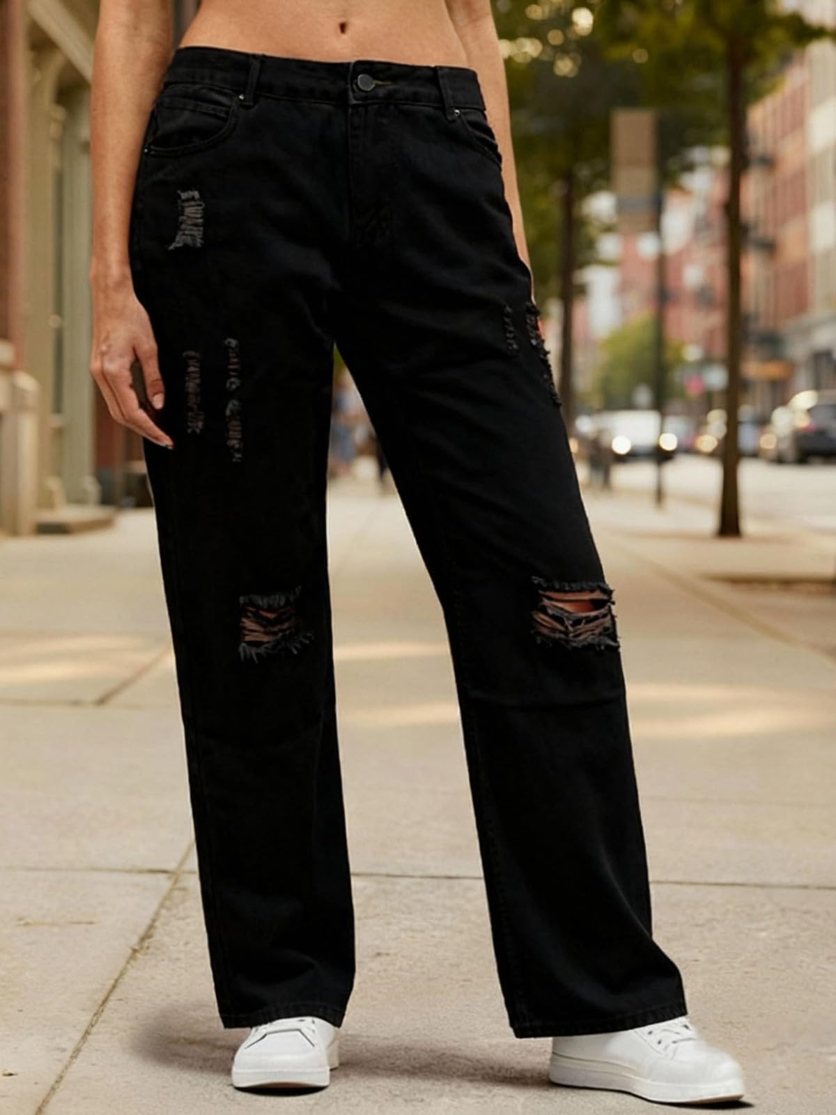 Jeans Damen Straight Low Waist, Jeanshose Baggy Boyfriend Damenjeans