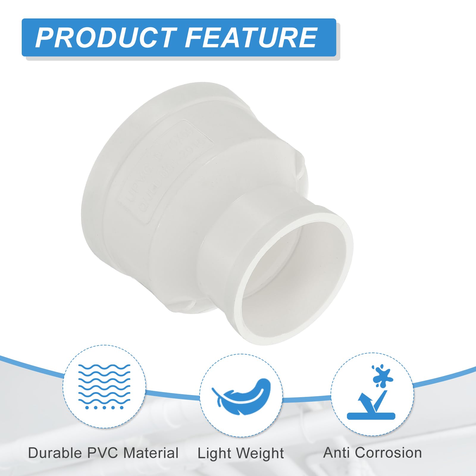 PATIKIL 3" to 2" Duct Reducer, 2 Pcs PVC Pipe Increaser Adapter Ducting Airflow Tube Pipe Fitting for DWV (Drain - Image 3