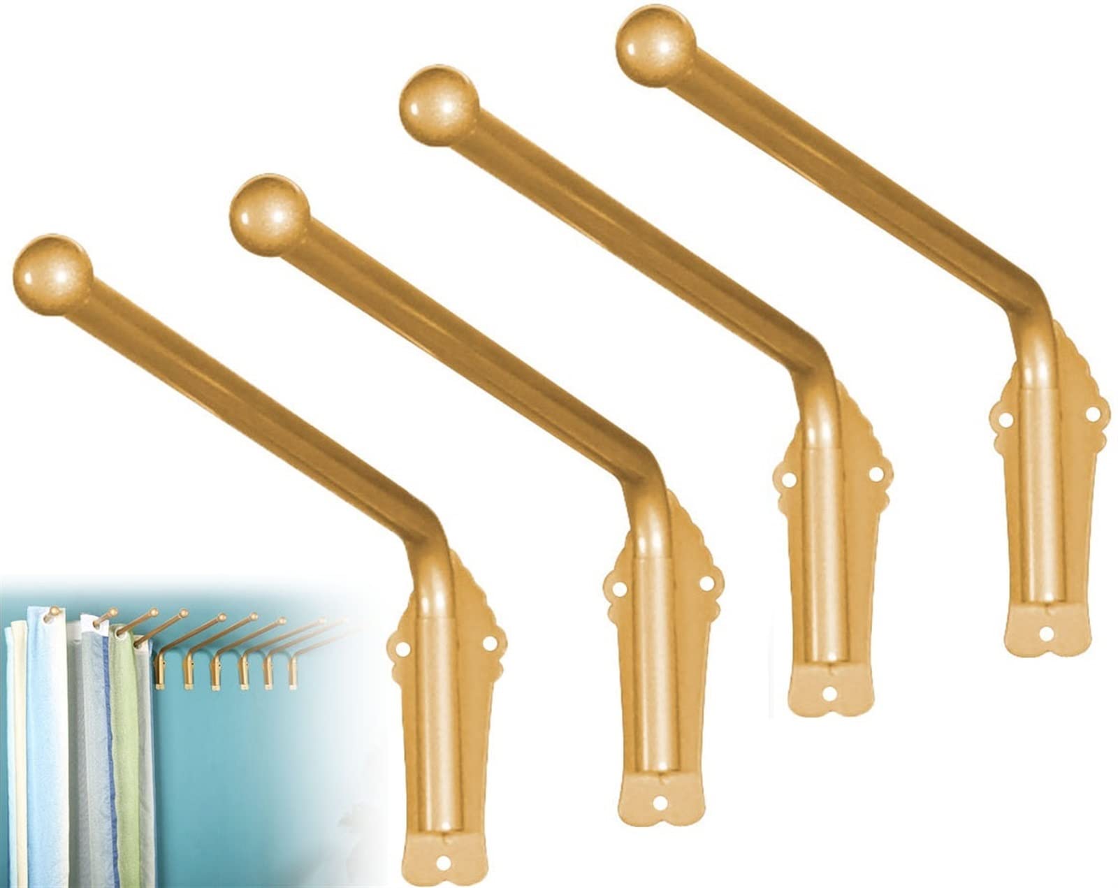 Swing Arm Window Curtain Rod, Heavy Duty Swing Arm Curtain Rod with Finials, Portiere Rod for Side Panels Window Curtain Display Stand Drapery Arm Door Curtain Rail Swing Arm ( Color : Gold 4 pcs , Si