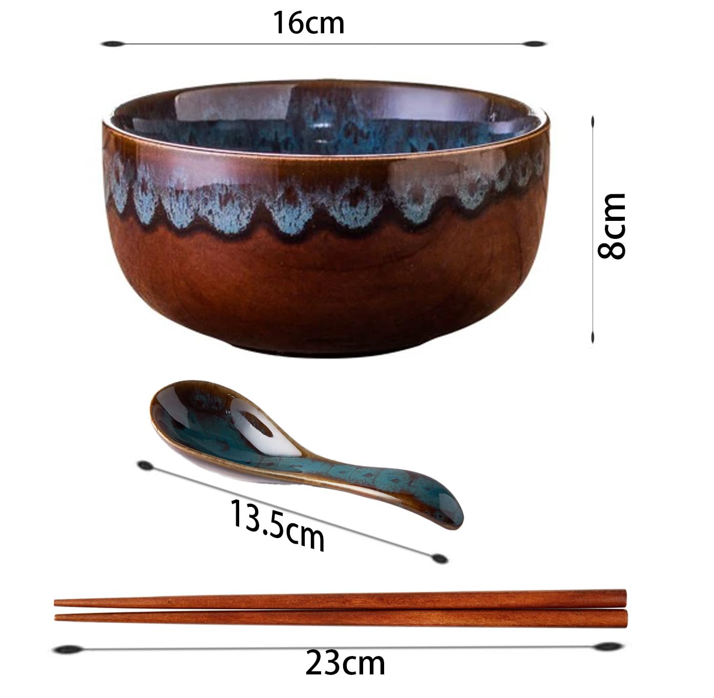 Japanese Ceramic Ramen Bowl Set With Spoon and Chopstick - Porcelain Soup Ciotola in Elegant Style