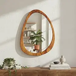 Espelho Grande Orgânico Oval Moldura em Madeira 80X60cm Decorativo Sofisticado e Luxuoso com Vidro de 3mm e MDF 6mm