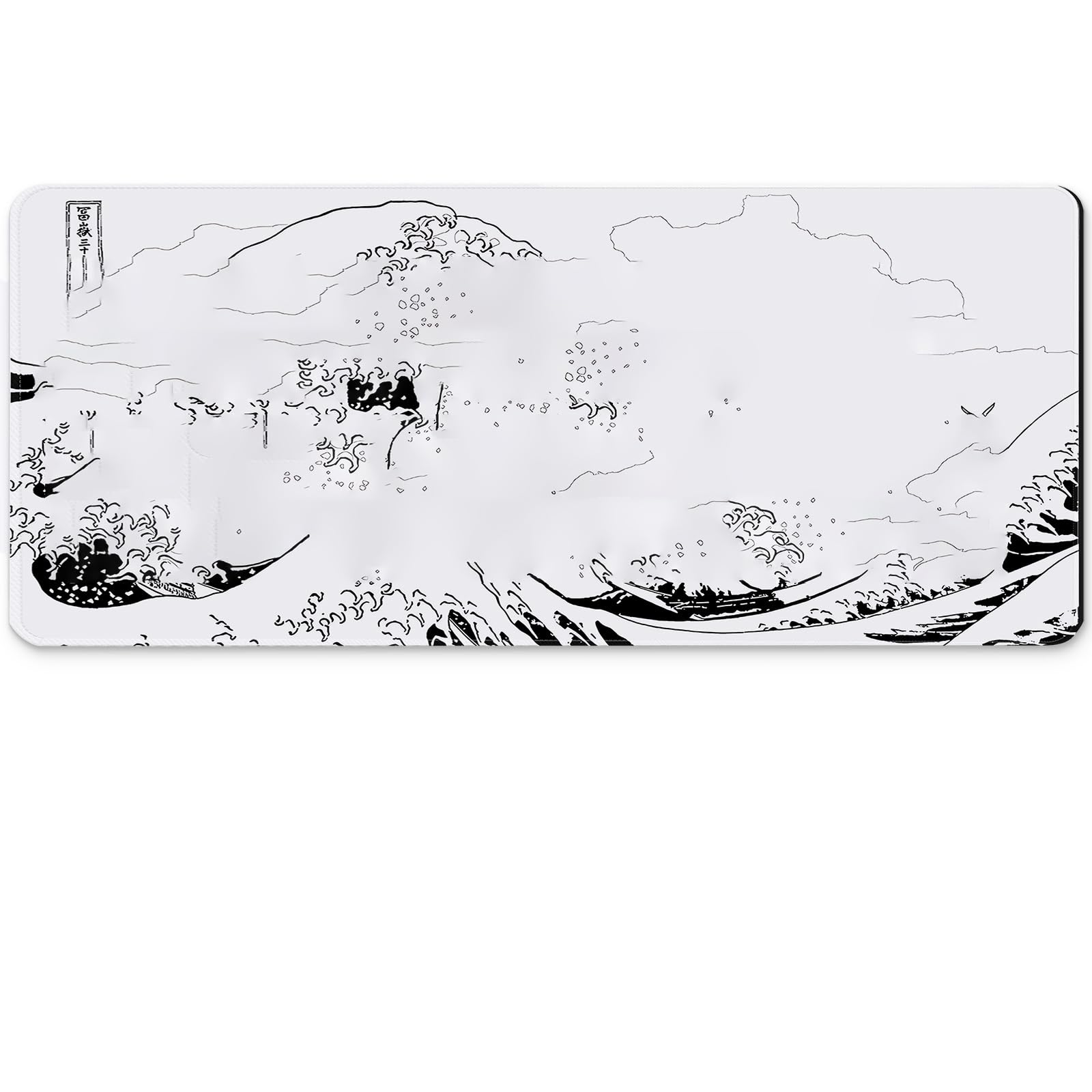 BLITZPAW Gaming Mouse Pad with Japanese Sea Wave, Extended Large Cool Mousepad for Desk, 31.5 x 11.8 in, Non-Slip Base, Stitched Edges for Gaming and Office Work White