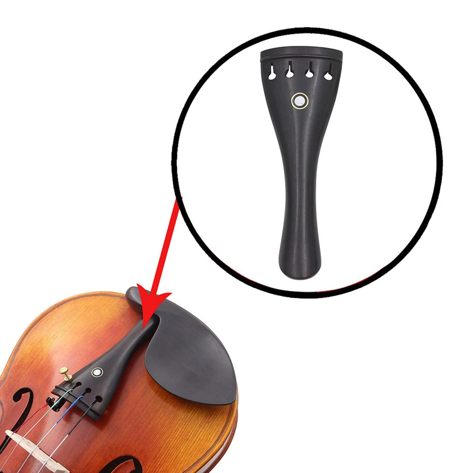 Violon Kit Accessoires 15 Pièces Ébène Noir (Cordier, Queue, Corde, Bouton, Accordeur, Mentonnière, Pont, Tuning Pegs, Fins)