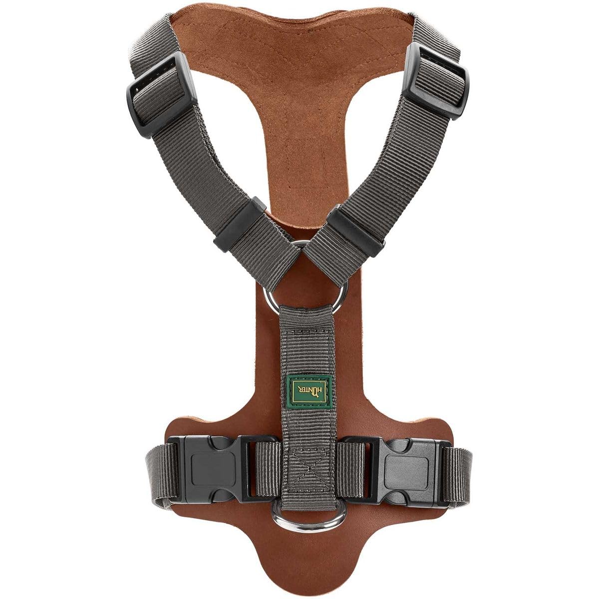 HUNTER Hundegeschirr AALBORG MIXED, Farbe: cognac/grau, Rindsleder/Nylon, 5-fach verstellbar, leicht, mit Kunststoffschnallen, Made in Germany, Größe: M
