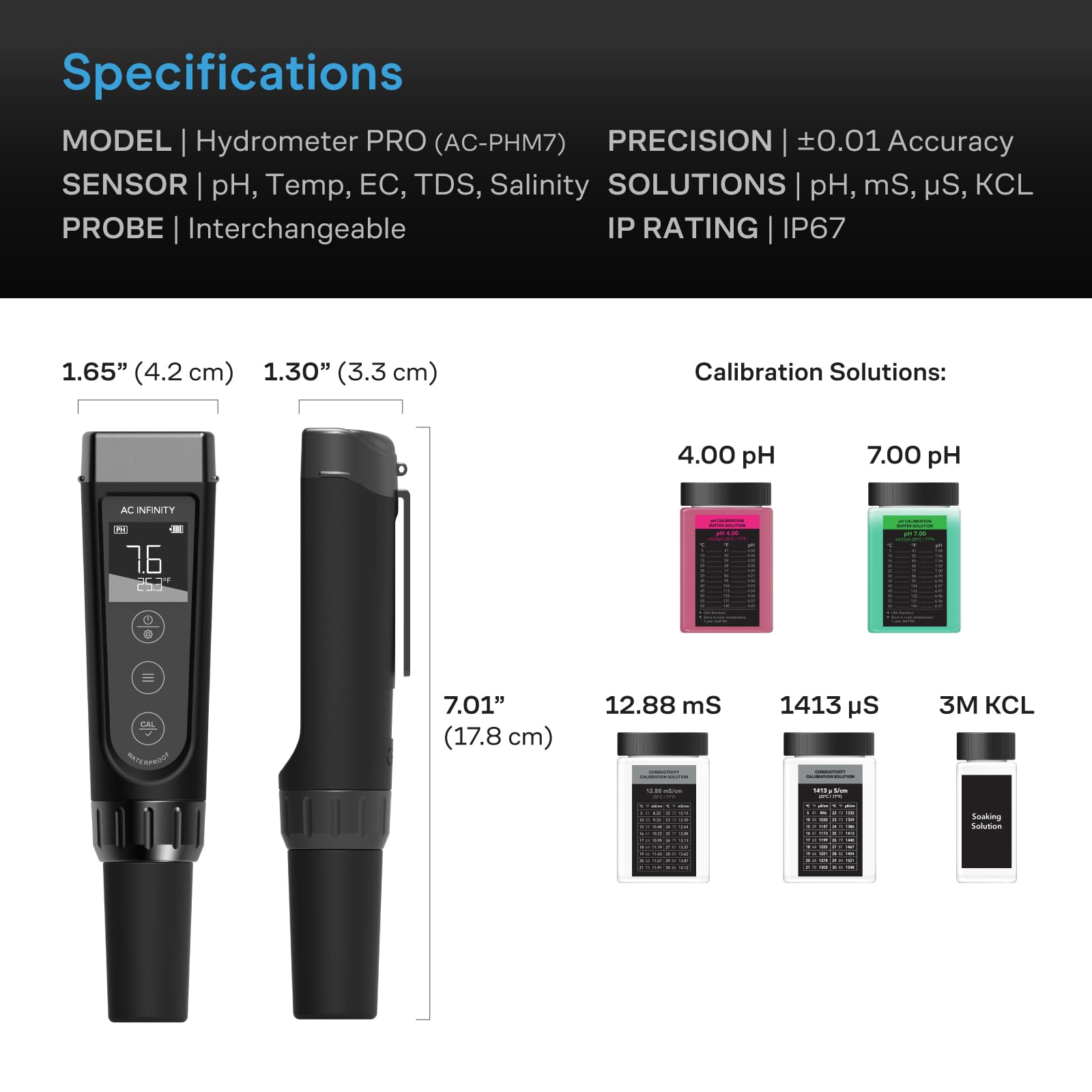 AC Infinity Kit per misurazione idroponica Pro, penna digitale ad alta precisione per pH con precisione ± 0,01 pH e sonda intercambiabile, misuratore di pH tutto in uno, temperatura di salinità EC