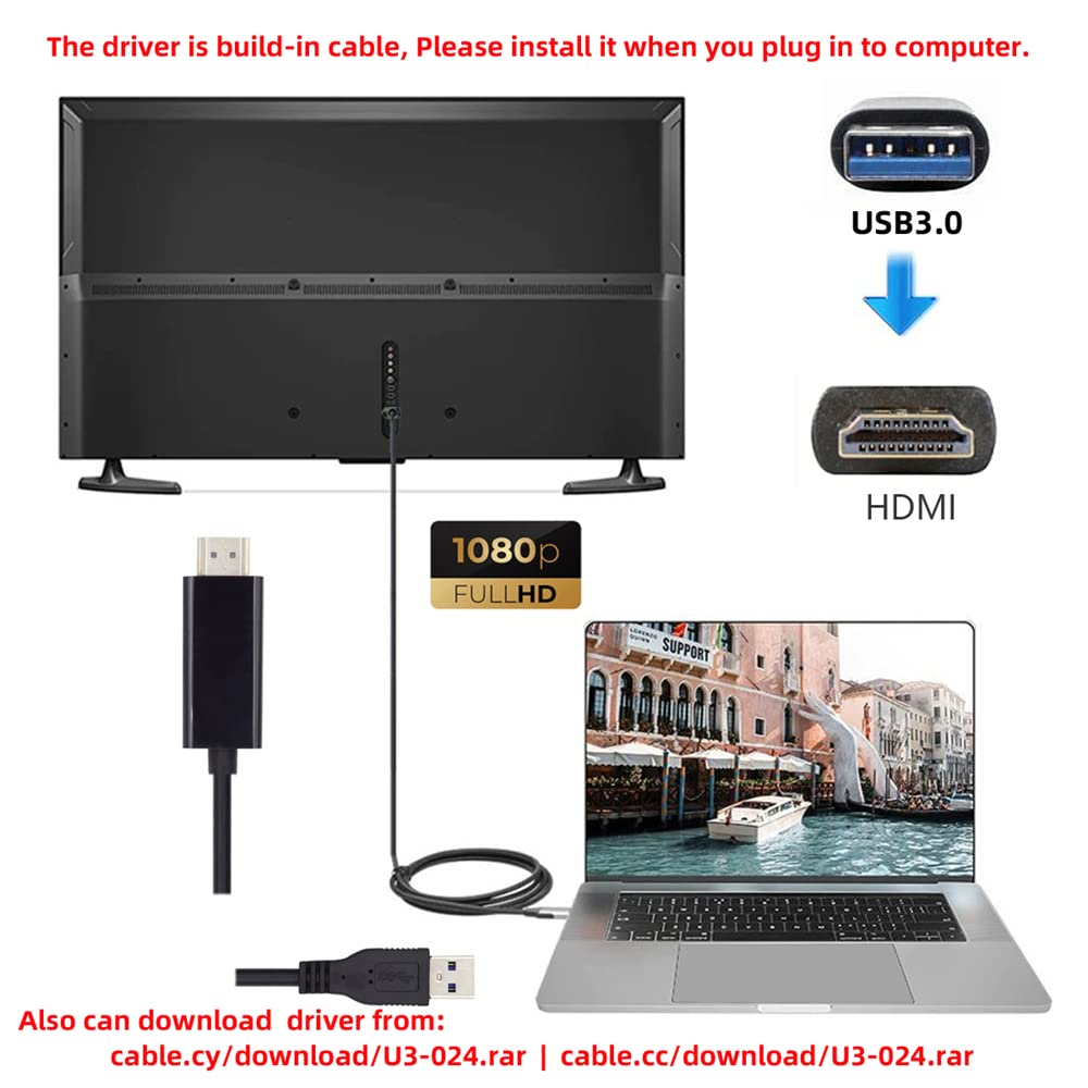NFHK U3-024 USB3.0 Male to HDMI Male Cable USB 3.0 Source HDMI Sink Converter for Desktop Laptop PC Adapter 1.8m 1080P Projector Video Monitor Cable - Image 4