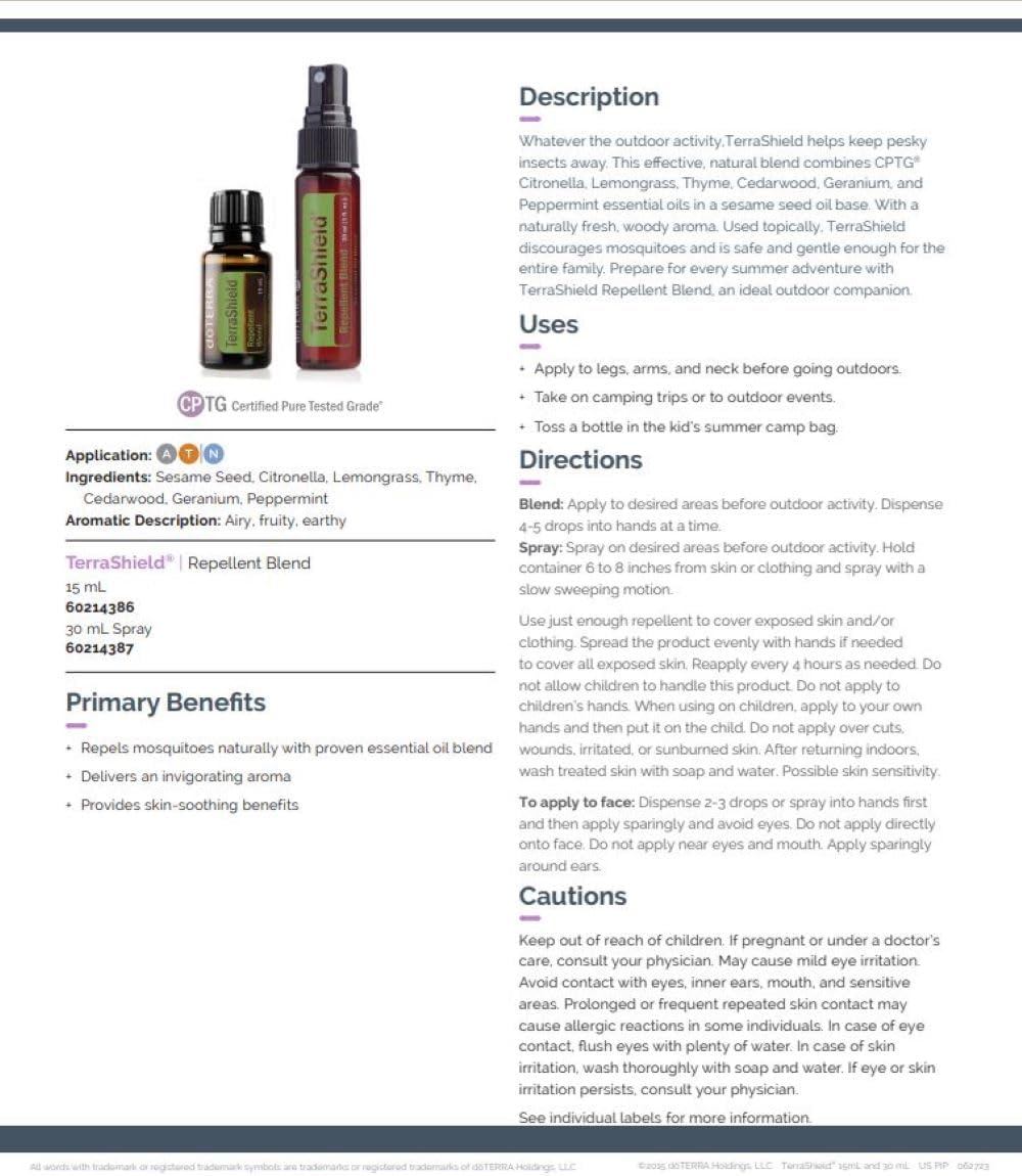 doTERRA Terrashield Essential Oil Outdoor Blend Spray - 30ml(2 Pack)