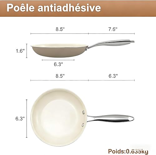 Miniatura 2 de Sartén antiadherente de cerámica de 8.5 pulgadas, sin PFAS, sin tóxicos, apta para horno y lista para inducción, utensilio de cocina de aluminio