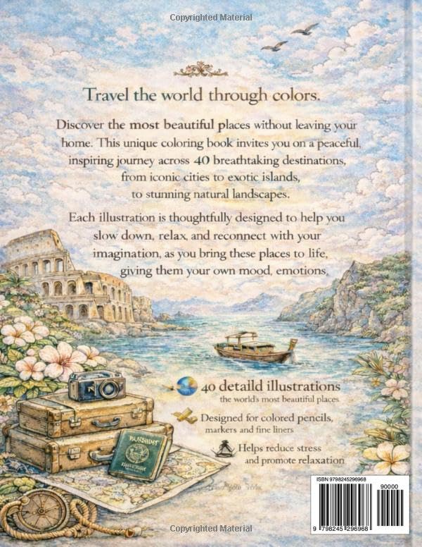 The Most Beautiful Places in the World A Travel Coloring Book for Adults and Teens image 3