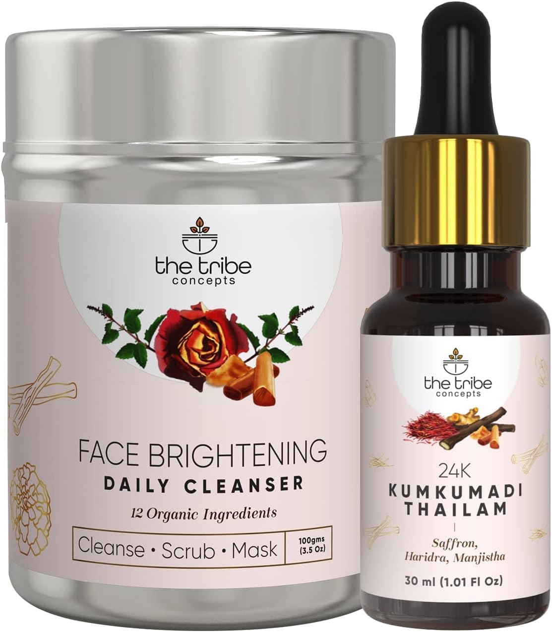 The Tribe Concepts Face Brightening Kit for Deeply Hydrating Even Toned Glow, 100% Chemical Free & Natural (Tin Packing)