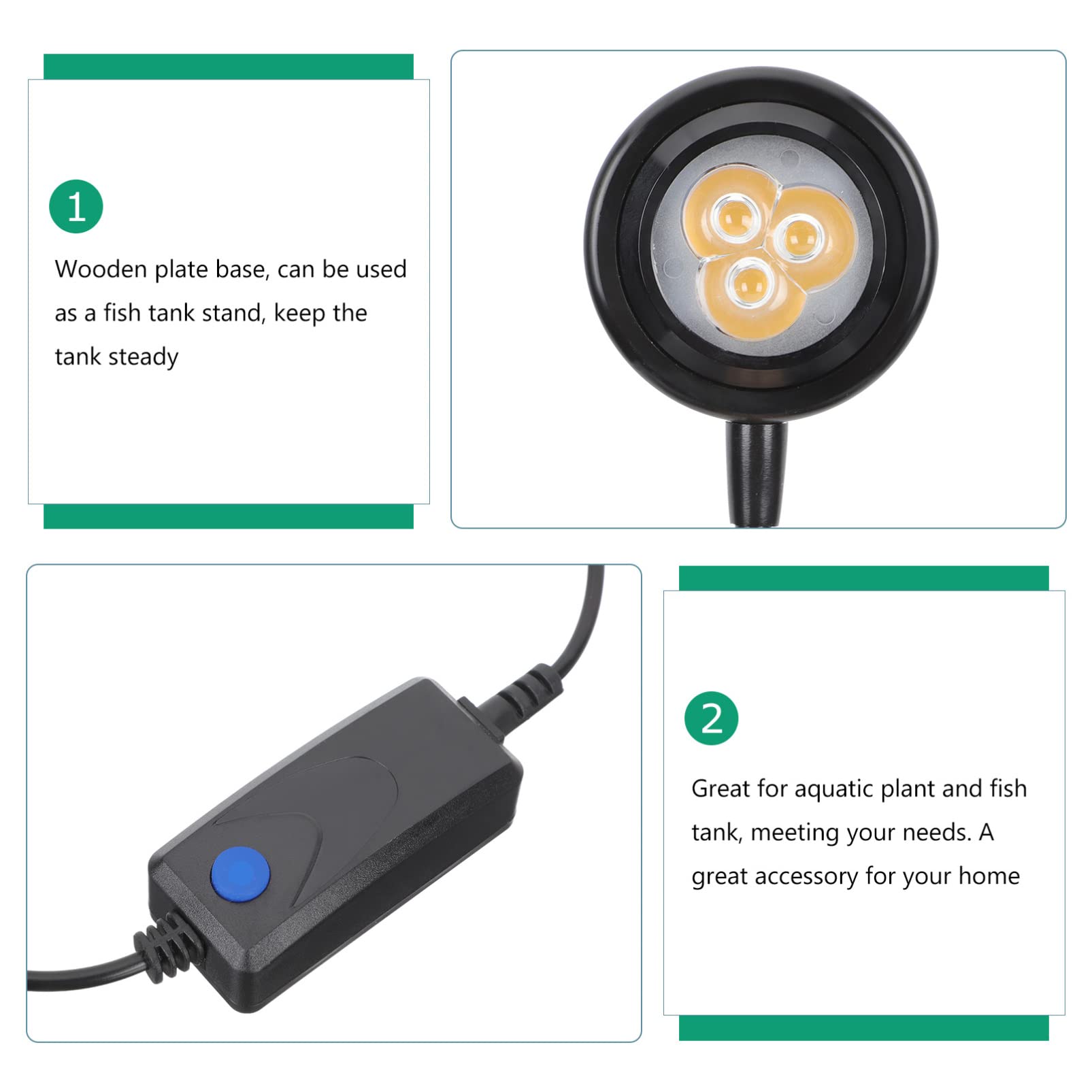 BESPORTBLE Luz Led Para Peceras Base De Madera Lámpara Acuario 3w Ideal Para Plantas Acuáticas