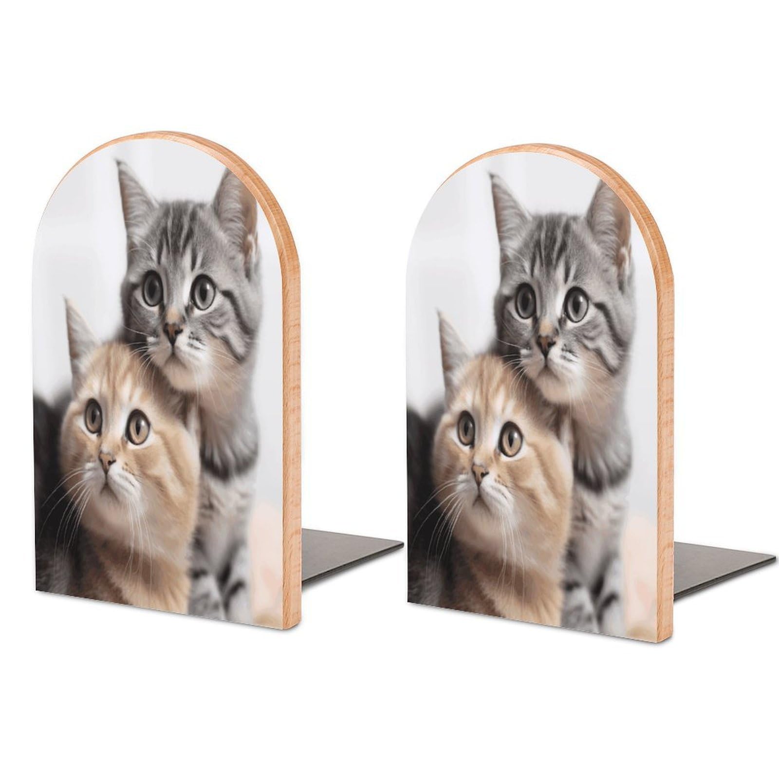 Cats Bookends for Shelves Non Skid Book Stoppers Universal Economy Bookend Heavy Duty Wood Book End Decorative Book Shelf Holder for Home Office Desk 1 Pair