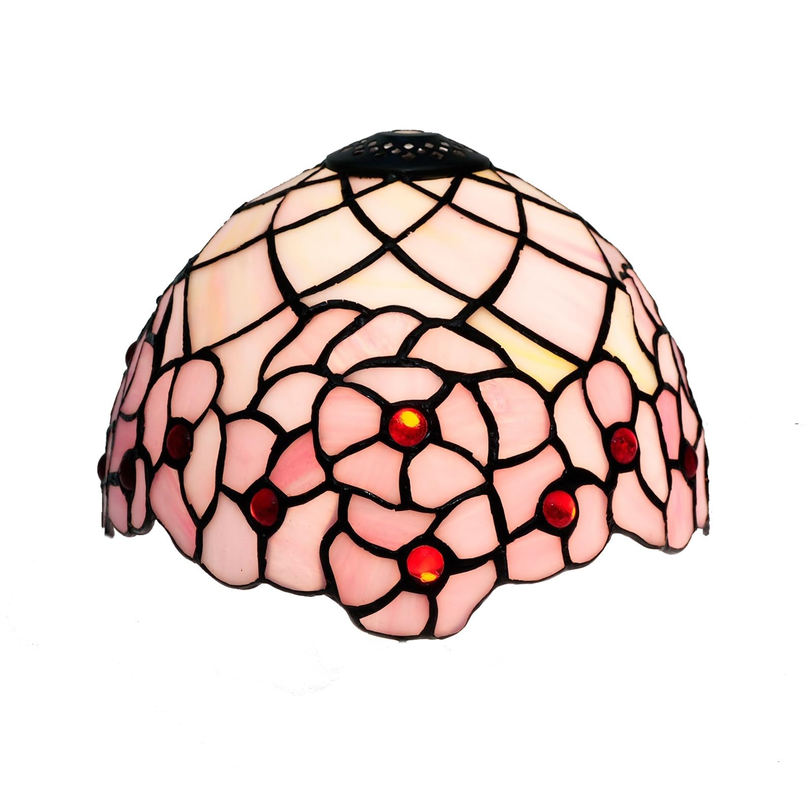 HJRegaFimu 8 Inch Stained Glass Lamp Shade Small Replacement Lampshade Pink Cherry Blossom Vintage Style Deco For Ceiling Light Pendant Chandelier Wall Table