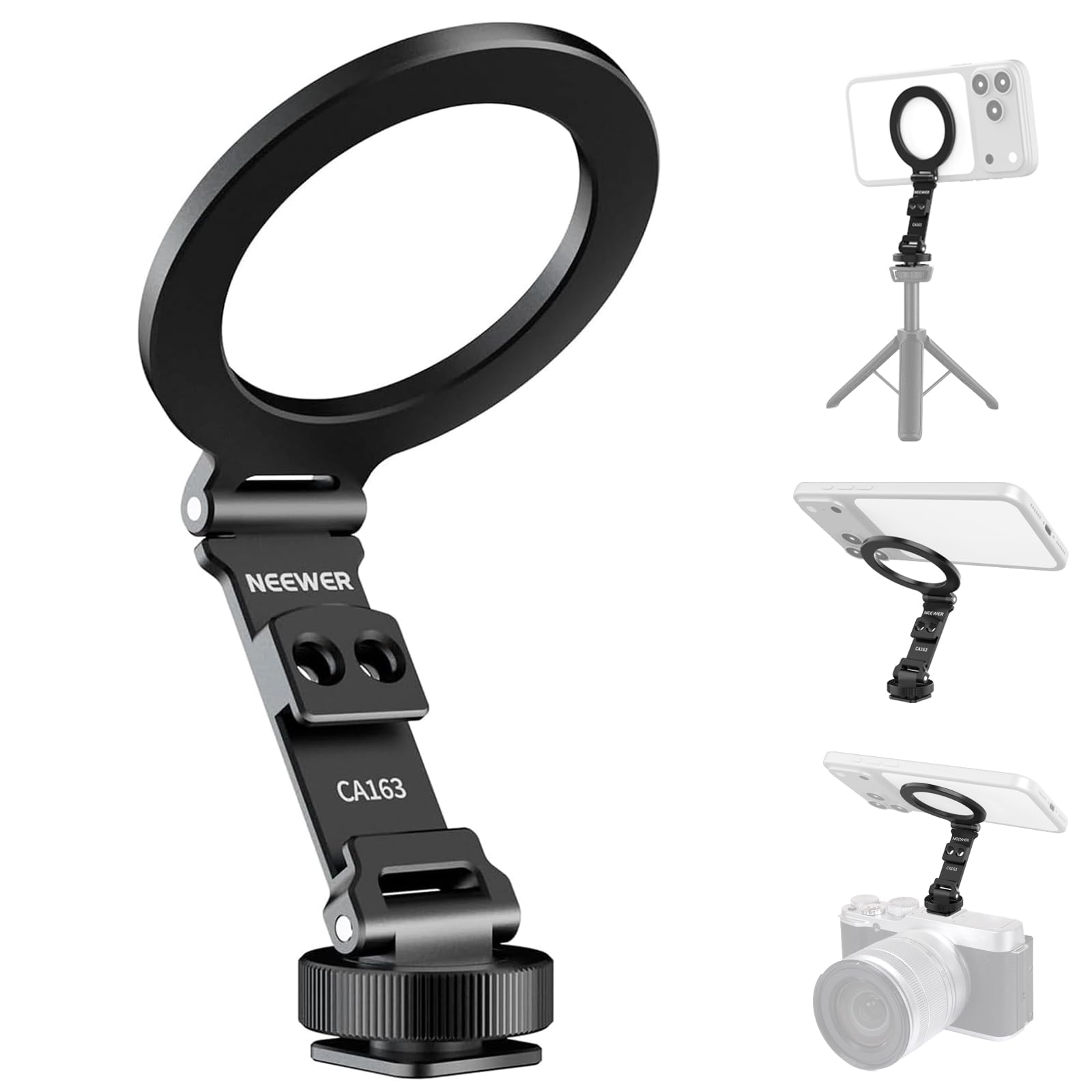NEEWER Supporto Telefono Treppiede Magnetico con Cold Shoe, Phone Holder Portatile Compatto Leggero in Alluminio per Fotocamera, Compatibile con MagSafe iPhone Samsung Android per Riprese video, CA163