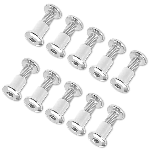 Vista 30 de 10 pares (20 piezas) M6 x 0.630 in Tornillo hexagonal con llave Allen, pernos de conector plateados para muebles, tornillos avellanados M6, tuercas