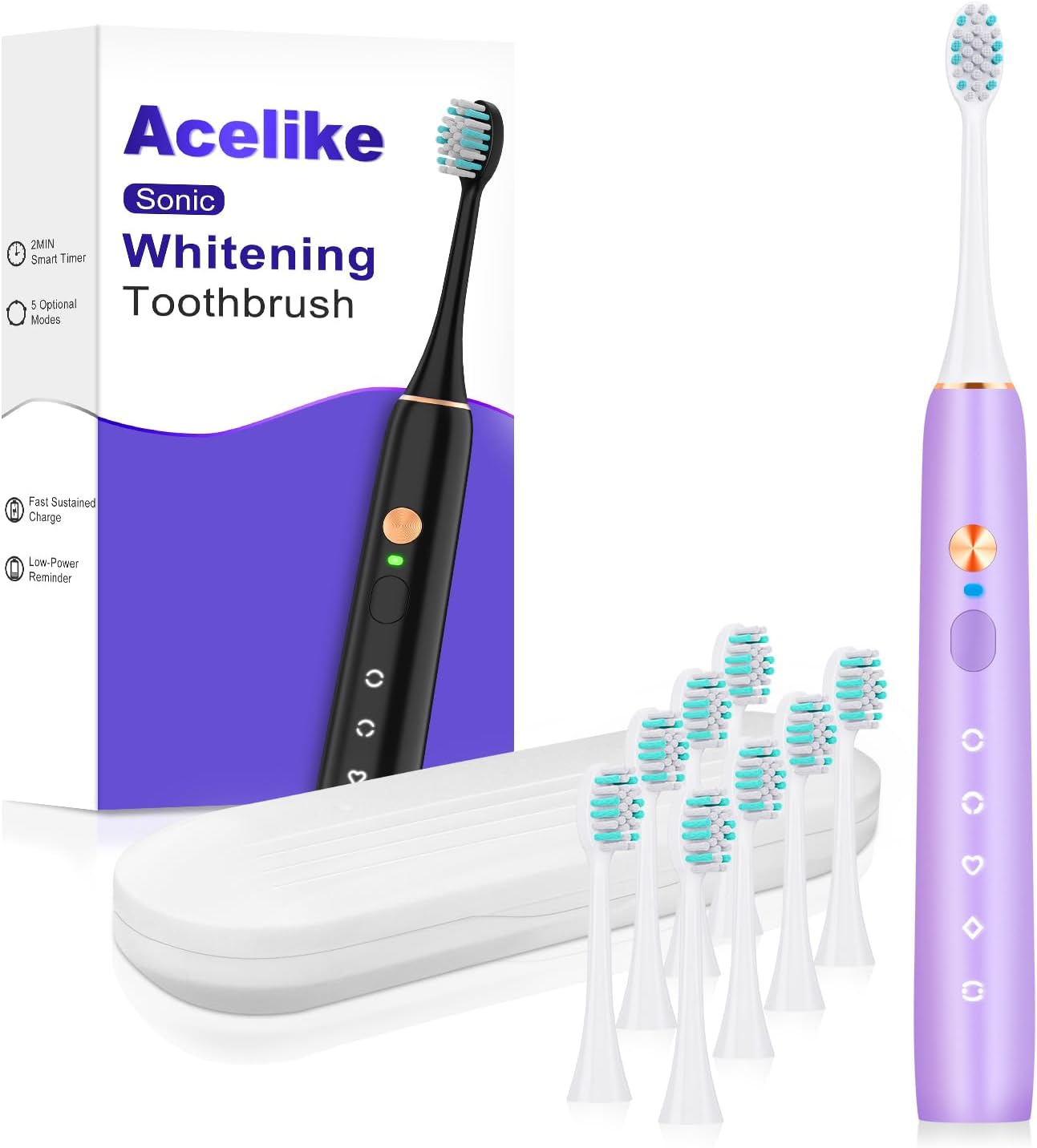 Sonic Electric Toothbrush for Adults and Kids, Rechargeable Toothbrush with 8 Brush Heads & Travel Case, 5 Modes & 2 Minute-Timer, 45000VPM Deep Clean, IPX7,One Fast Charge Last 120 Days – Purple Sonic Electric Toothbrush for Adults and Kids, Rechargeable Toothbrush with 8 Brush Heads & Travel Case, 5 Modes & 2 Minute-Timer, 45000VPM Deep Clean, IPX7,One Fast Charge Last 120 Days – Purple