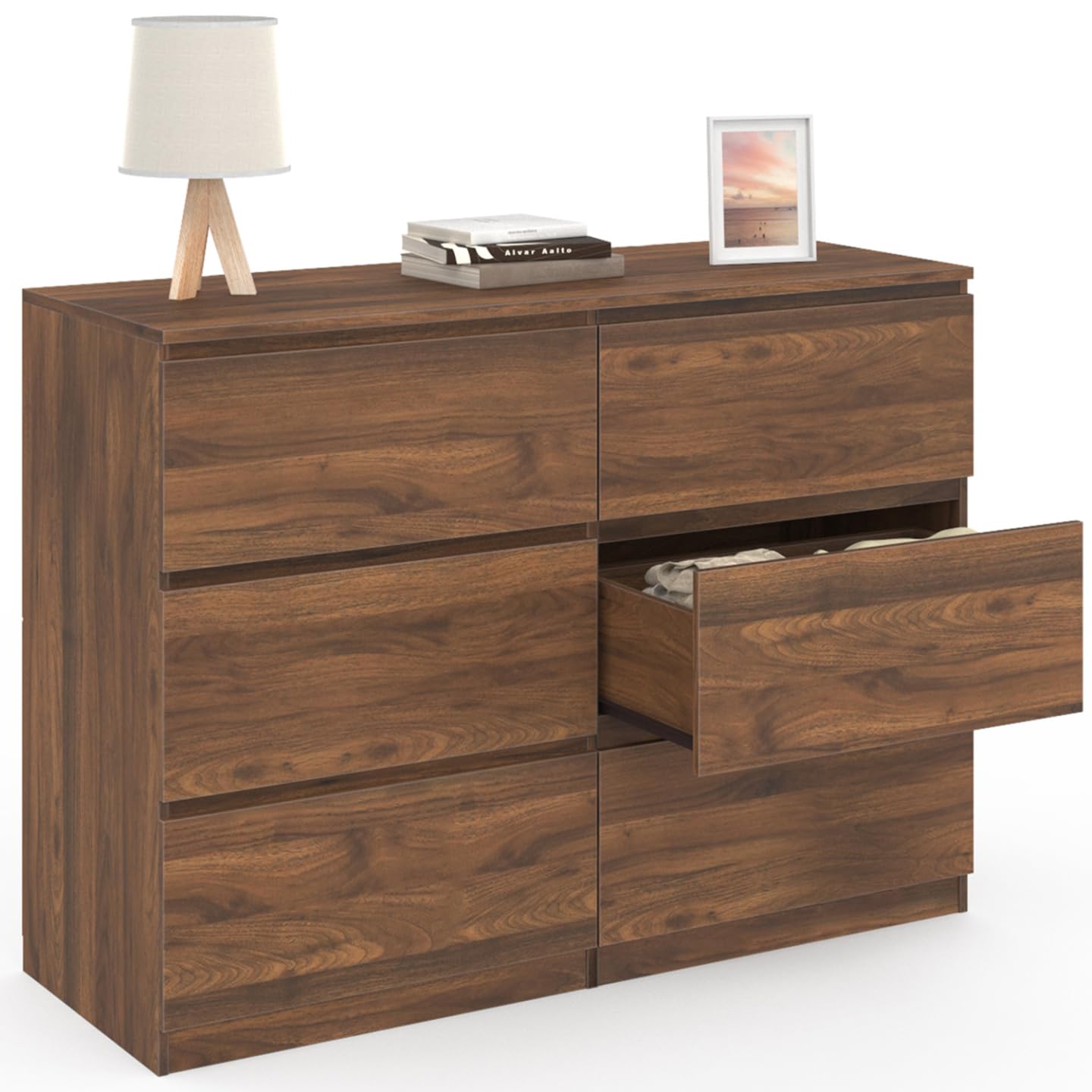 IDMarket - Commode 6 tiroirs TOMI 110 cm Effet Noyer