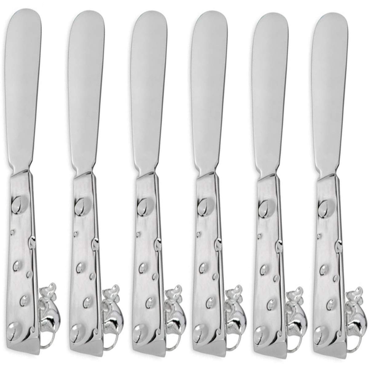 Buttermesser Set 6-teilig Versilbert – Maus & Käse Design – 14,5 cm – Streichmesser aus Versilbertem Edelstahl – Edel, Silber
