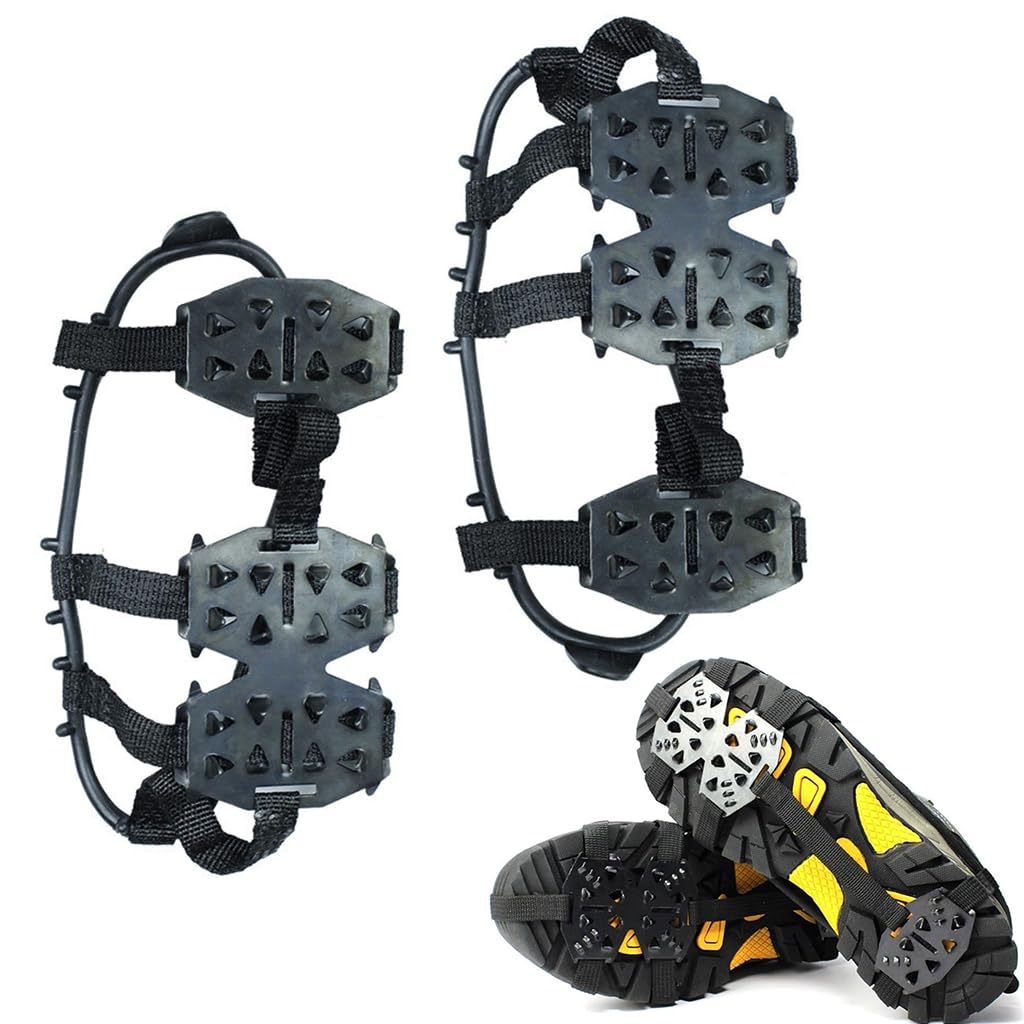 Gustave® 1 Pair Crampons for Shoes, Traction Cleats Ice Snow Grips for Women Men with 24 Steel Spikes, Shoe Talons Anti Slip Boots Spikes for Hiking, Fishing, Climbing Mountaineering, L