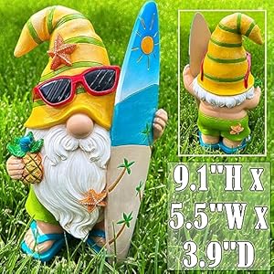   Mood-Lab-Garden-Gnome-Surfer-Gnome-Figurine-91-Inch-Tall-Funny-Lawn-Statue-for-Outdoor-House-Decor