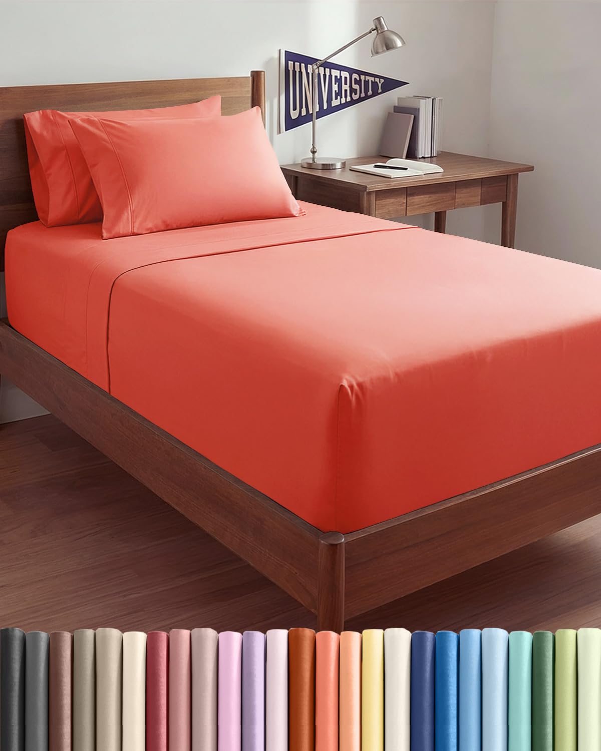 CGK Extra Deep Twin XL Sheet Set - 4pc College Dorm Room - Coral
