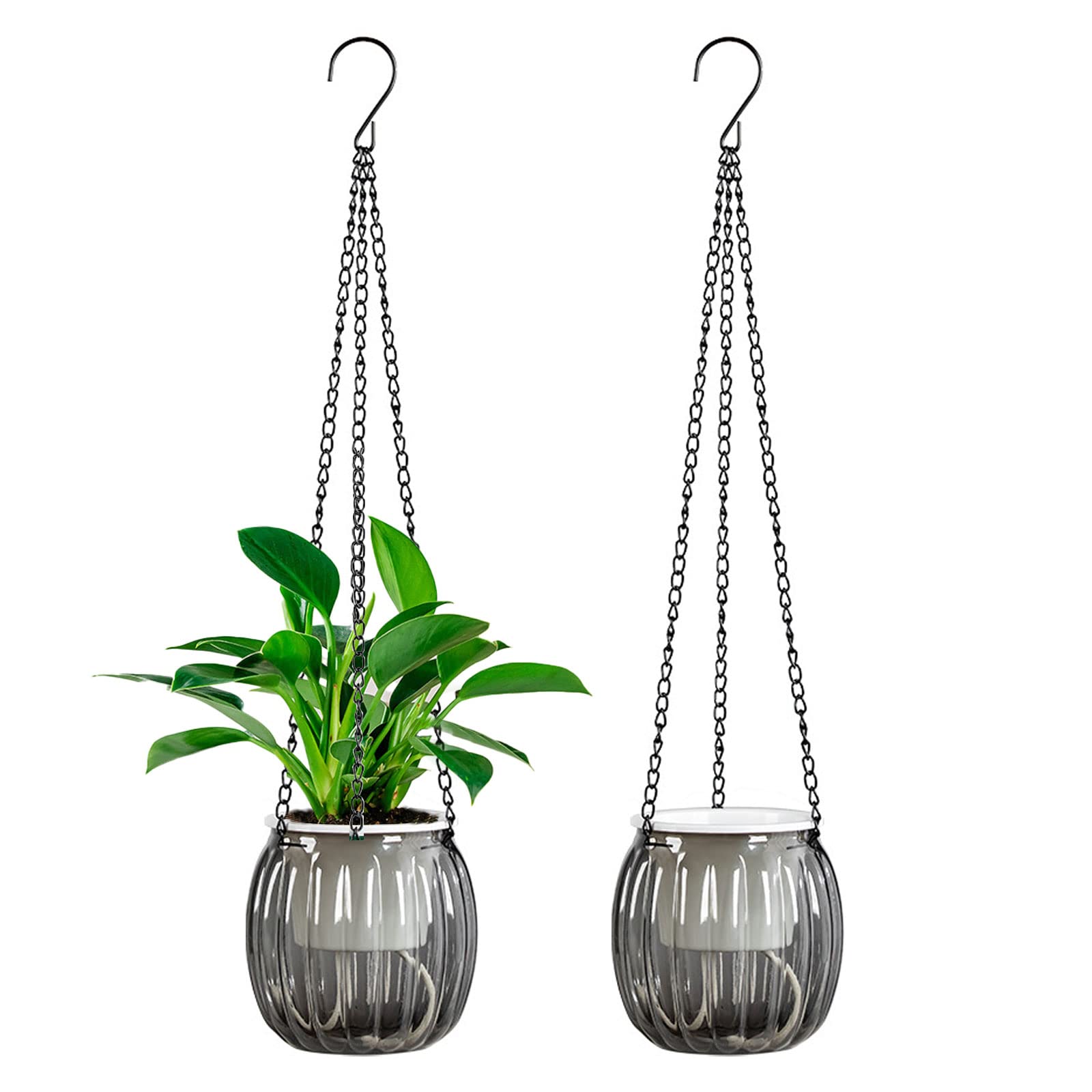 hifrom Vasi per fiori da appendere, per esterni, con catena, per piante, per esterni, per interni (set da 2 pezzi, grigio trasparente, 9,5 cm)