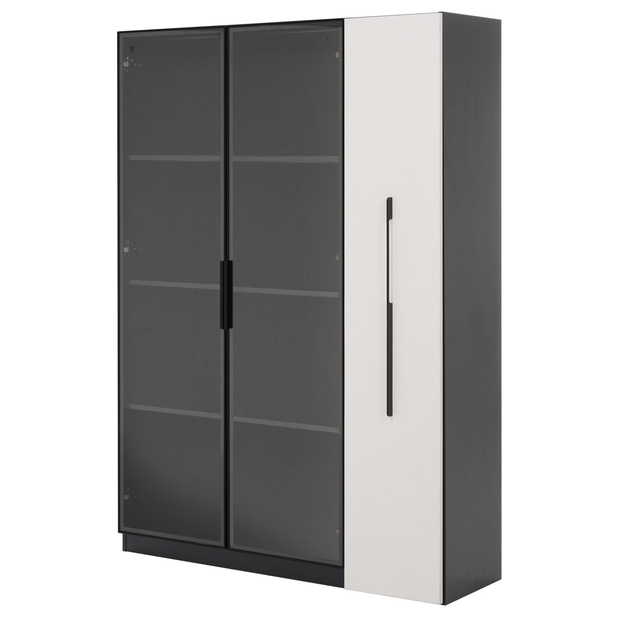 Armadio multifunzione – Vetrina con porta in vetro, design armadietto alto in stile moderno, libreria, armadietto per sala da pranzo (nero e bianco, 110,5 × 35 × 160 cm)