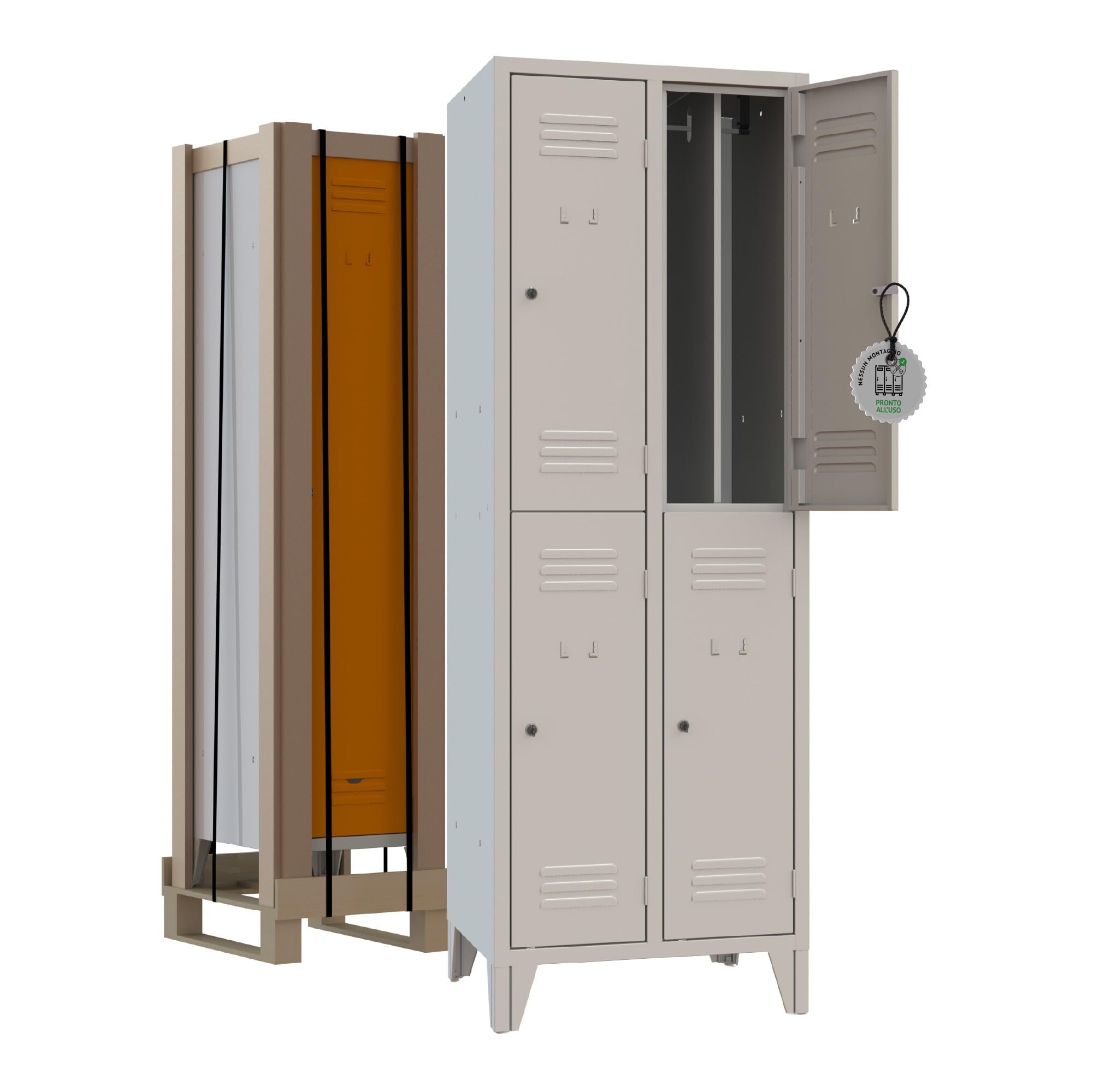 XLOCKERS Armadio Spogliatoio Monoblocco Sovrapposto in Metallo Robusto, 2+2 posti con Divisorio Sporco/Pulito, 61.5x50x180cm, Grigio RAL 7035, Made in Italy