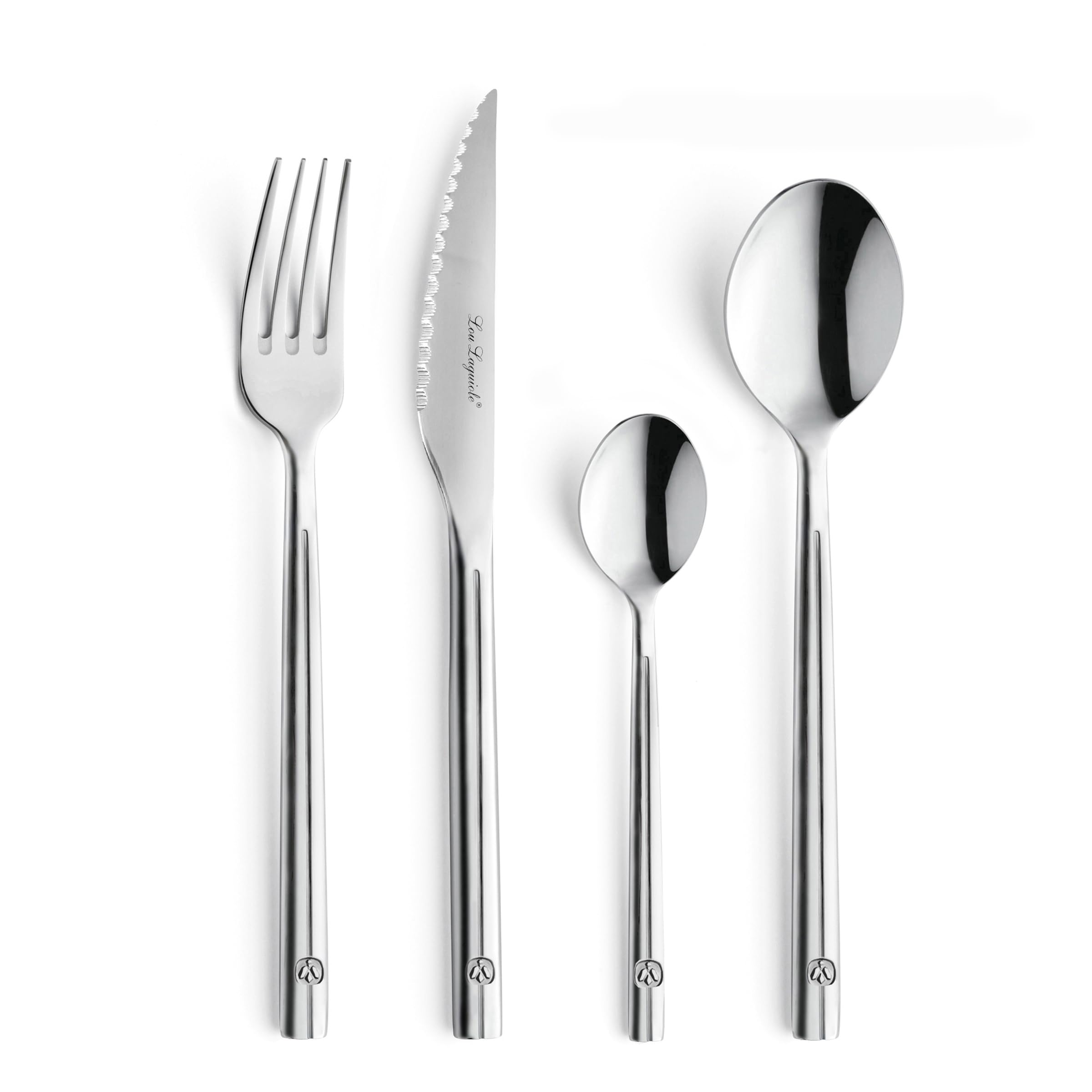 LOU LAGUIOLE - Set di 24 posate per 6 persone - Fede nuziale - 18/0 in acciaio inox, finitura lucida - Spessore 4 mm - Acciaio inossidabile