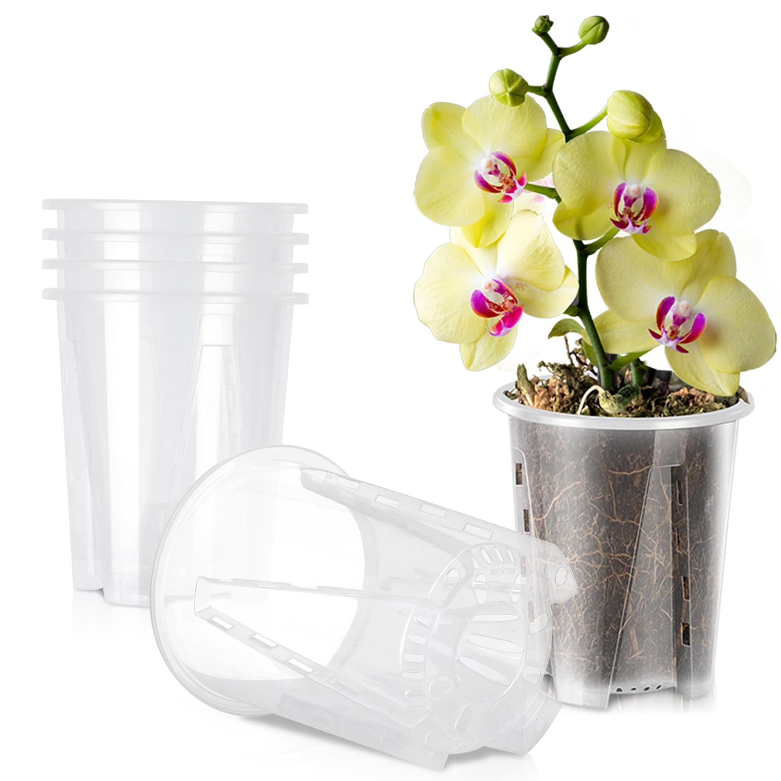 Jordbrux Clear Orchid Pot, 6pcs 14cm Plastic Plant Pots with Drainage Holes