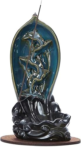 IDB - Quemador de incienso de cerámica con reflujo en cascada, un impresionante soporte de cono de incienso con un relajante efecto de caída de agua